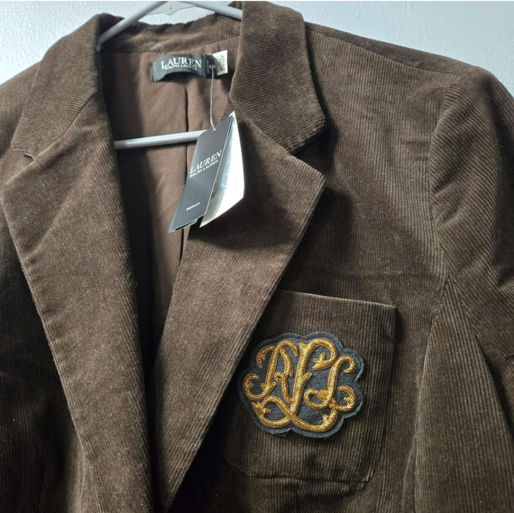 NWT Lauren Ralph Lauren Women's Brown Buillon Corduroy Blazer Size 20W
